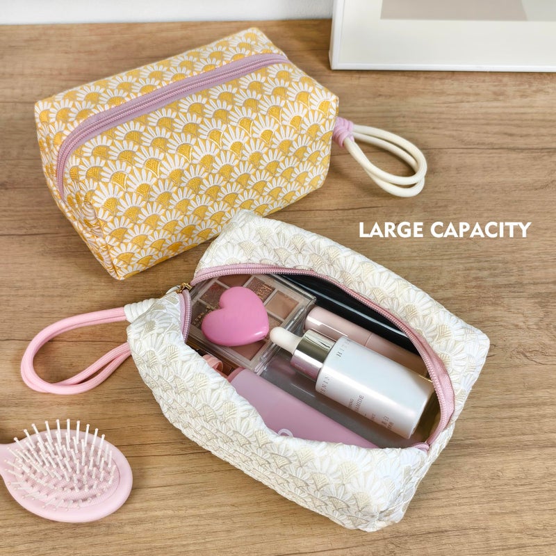 STARDW Aesthetic Floral Makeup Bag with Wrist Strap, Small Cute Cosmetic Pouch for Women with Zipper and Canvas Lining - Image 4