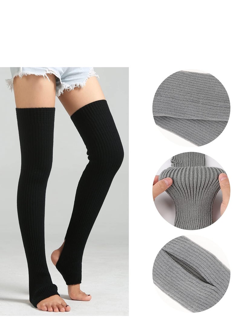 SYOSI Leg Warmers for Women, 2 Pairs Long Stretch Knitted Stirrup Dance Ballet Knee High Cable Knit Warm Thermal Acrylic Winter Sleeve - Image 2