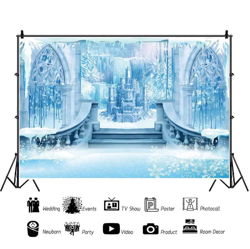 Eainb 7x5ft Winter Castle Photography Backdrop, Blue Vinyl, Perfect for Wedding, Baby Shower, Birthday, Winter Outdoor Photography, Party Decorations - Image 5