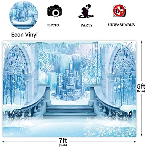 Eainb 7x5ft Winter Castle Photography Backdrop, Blue Vinyl, Perfect for Wedding, Baby Shower, Birthday, Winter Outdoor Photography, Party Decorations - Image 2
