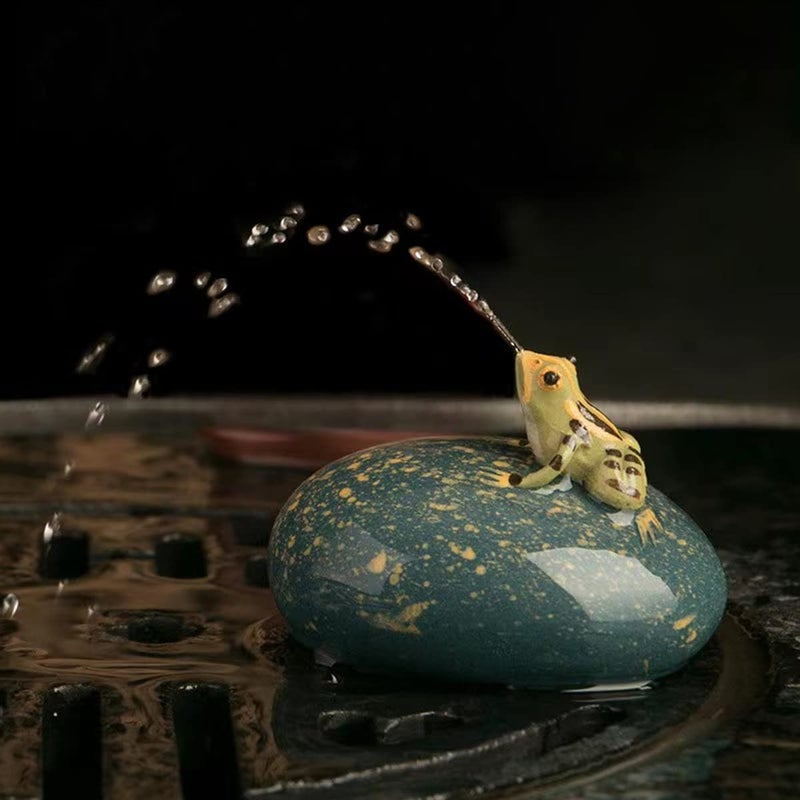 Tea Pet Frog That Can Spray Water Cute Zisha Kung Fu Tea Ornament Accessories of Frog Tea Set Decoration for Tea Table Desk Tearoom Great Gift for Tea Lover Friend 5Spray frog round pebble cyan