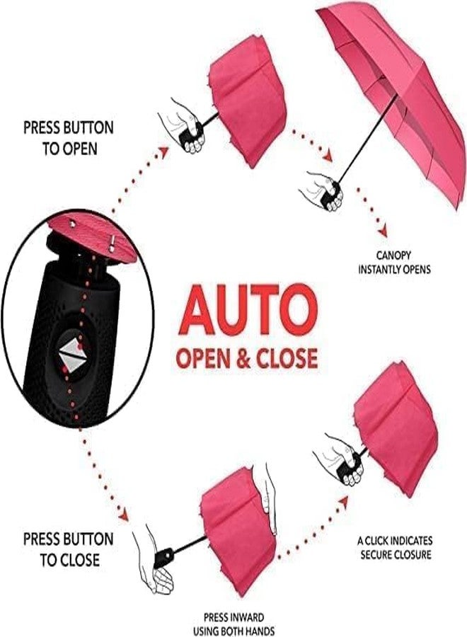 BEMOX Automatic Open Travel Umbrella - Wind Vent, Big Size for Men & Women, Windproof & Rainproof (Pink) - Image 3