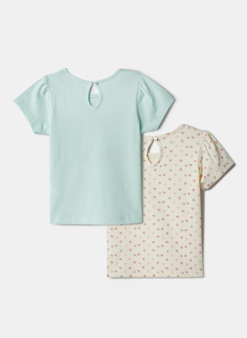 Nautinati Nautinati Pack of 2 Off-white and Blue Printed Tops for Girls