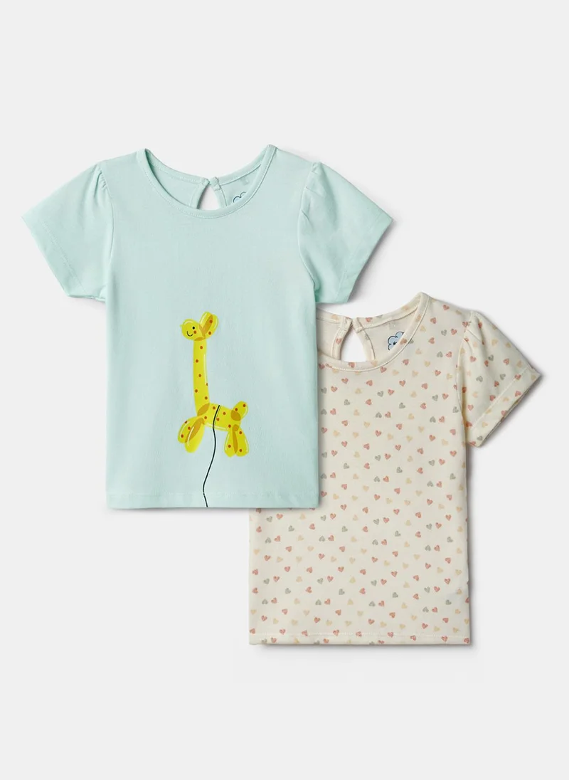 Nautinati Nautinati Pack of 2 Off-white and Blue Printed Tops for Girls