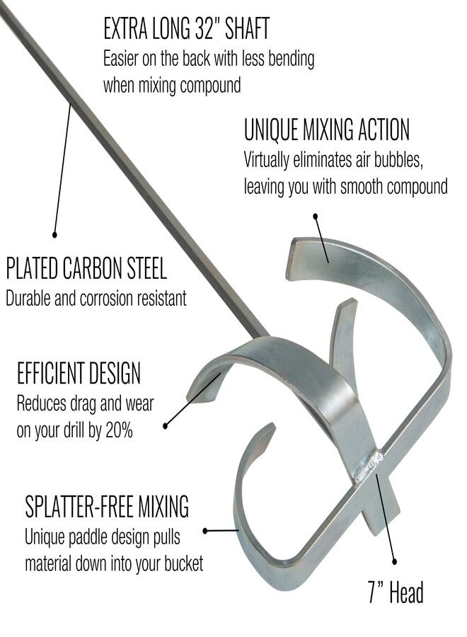 Level-5 Drywall Mud Mixer - LEVEL5 | 32" Shaft 5" Head | Pro-Grade | Extra Long Drill Attachment Paddle | 5-291 - Image 2