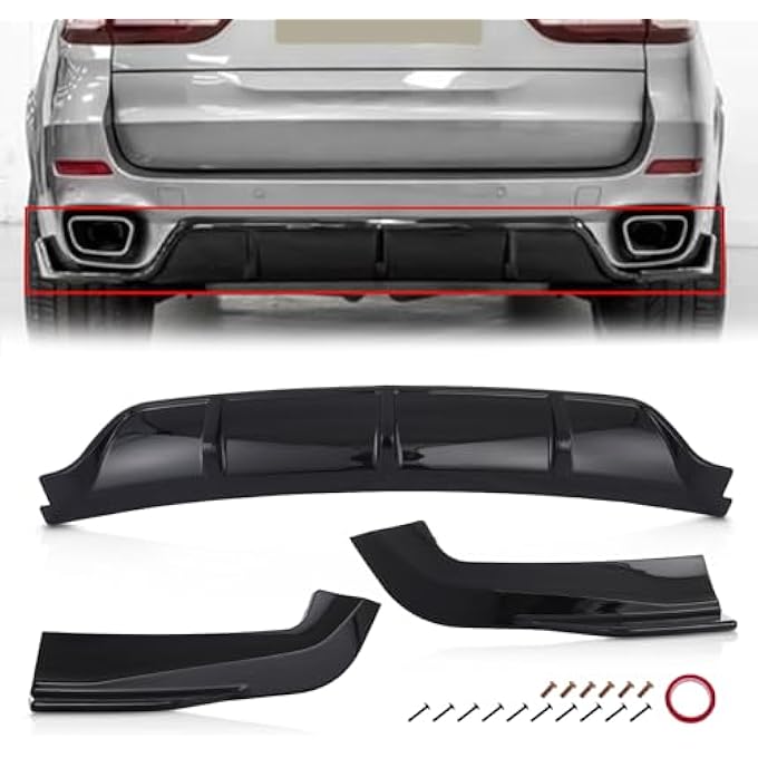 KARPAL Rear Bumper Lip Diffuser Fit for 2015-2018 BMW F15 X5 M Sport 3PC Set ABS Gloss Black - Image 1