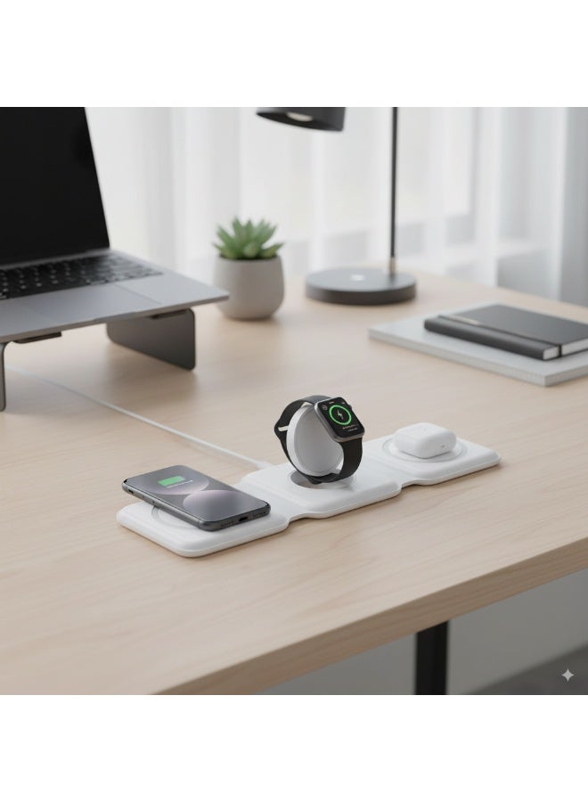 شاحن لاسلكي مغناطيسي 3 في 1، قاعدة قابلة للطي للشحن السريع، متوافق مع Apple iPhone و Apple Watch و AirPods، قاعدة شحن متعددة الأجهزة - Image 3