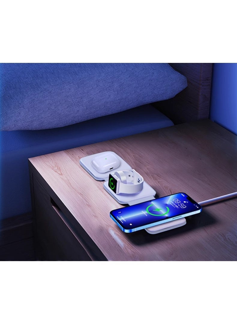 شاحن لاسلكي مغناطيسي 3 في 1، قاعدة قابلة للطي للشحن السريع، متوافق مع Apple iPhone و Apple Watch و AirPods، قاعدة شحن متعددة الأجهزة - Image 1