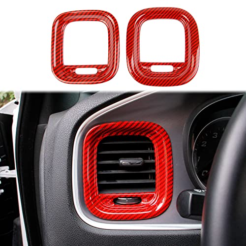 crosselec Red Carbon Fiber Air Vent Cover AC Outlet Trim kit for Dodge Charger 2015+ - Image 1
