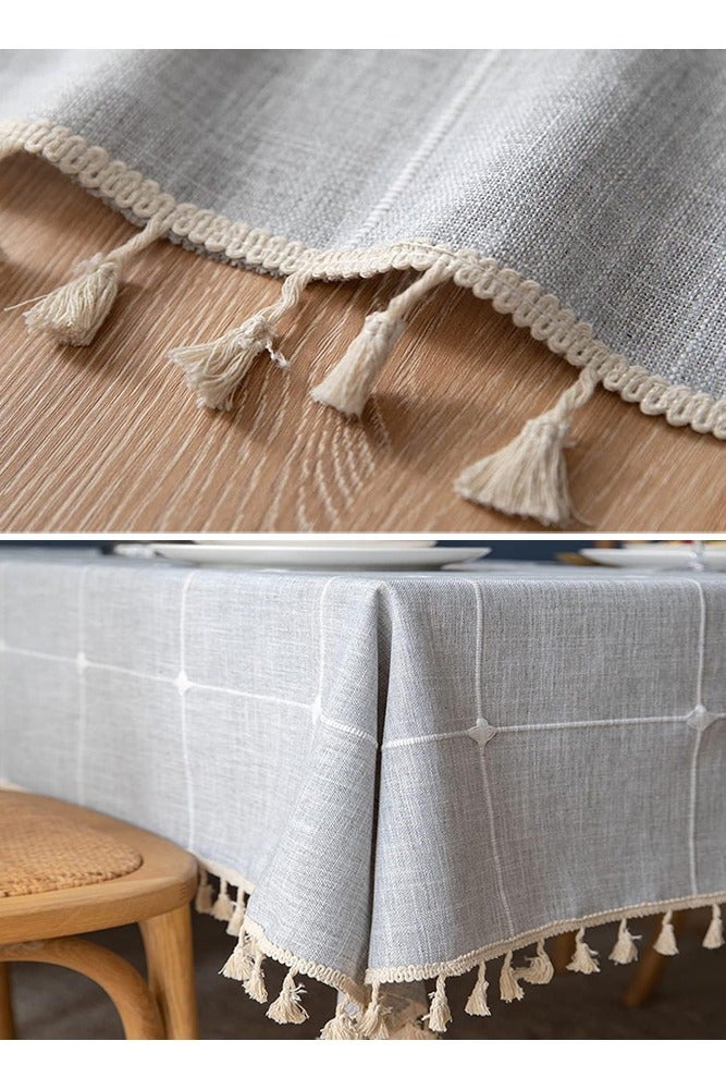 AMERTEER Cotton Linen Tablecloth with Tassel – Wrinkle Resistant Washable Dining & Kitchen Table Cover for Home Decoration 140x180cm - Image 3