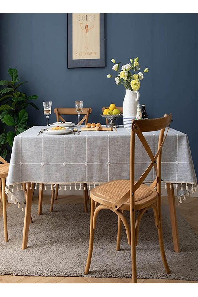 AMERTEER Cotton Linen Tablecloth with Tassel – Wrinkle Resistant Washable Dining & Kitchen Table Cover for Home Decoration 140x180cm - Image 4