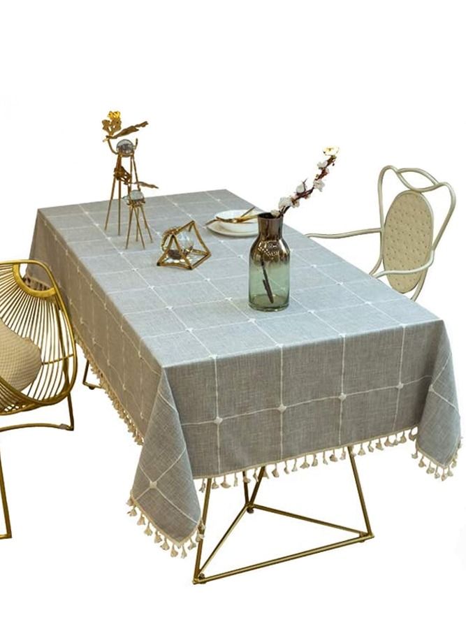 AMERTEER Cotton Linen Tablecloth with Tassel – Wrinkle Resistant Washable Dining & Kitchen Table Cover for Home Decoration 140x180cm - Image 1