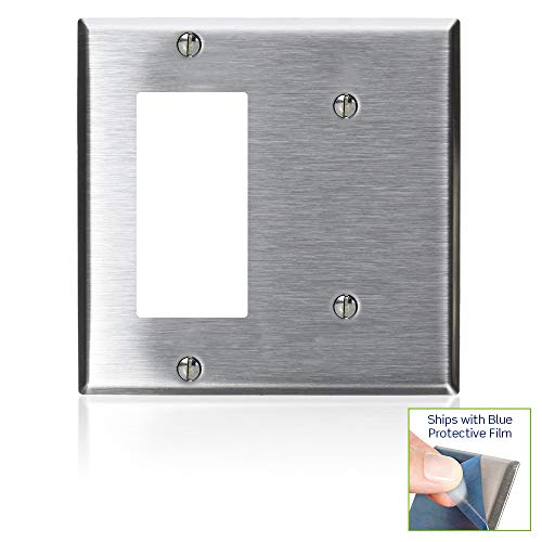 Leviton 2Gang 1Blank 1DECORA R Brand RGFCI Device Combination Wallplate Stainless Steel BLACK S1426N - Image 3
