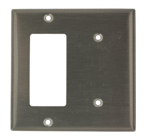 Leviton 2Gang 1Blank 1DECORA R Brand RGFCI Device Combination Wallplate Stainless Steel BLACK S1426N - Image 1