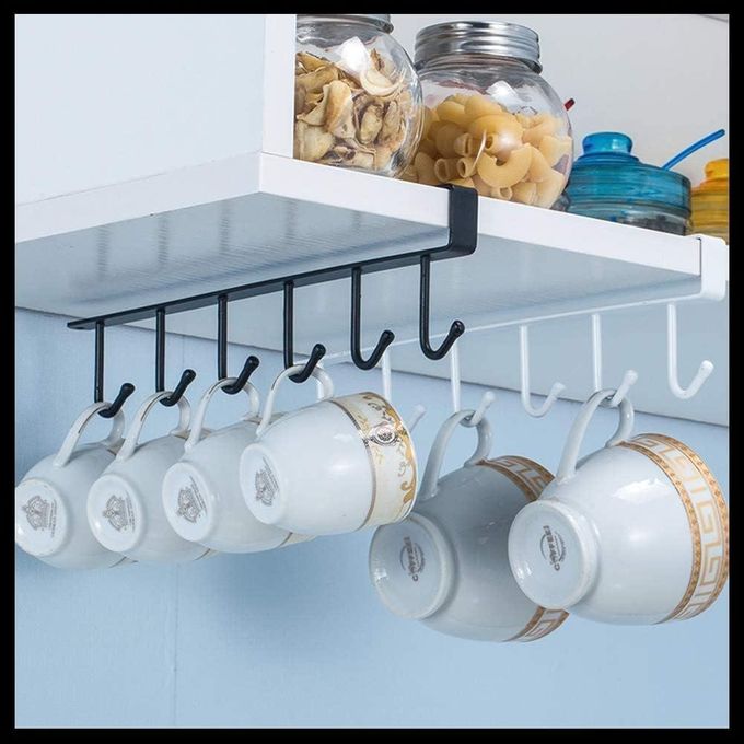 Metal coffee cup holder under shelf - multi-functional cup organizer with 6 hooks - Image 2