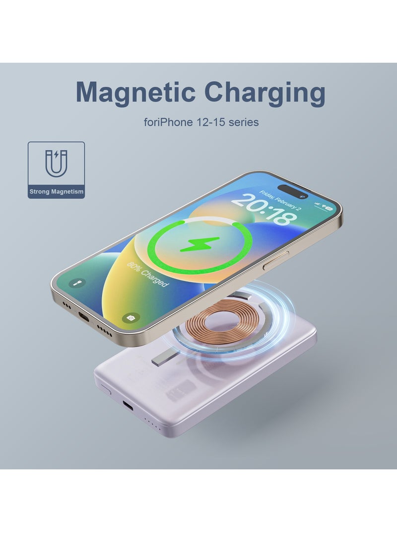 Mezone 10000mAh Magnetic Powerbank, Wireless Portable Charger Fast Charging, PD 22.5W Wired Charging, iPhone Magnetic Charger Battery Pack for iPhone 15/14/13/12 Series, Metallic Light Purple - Image 4