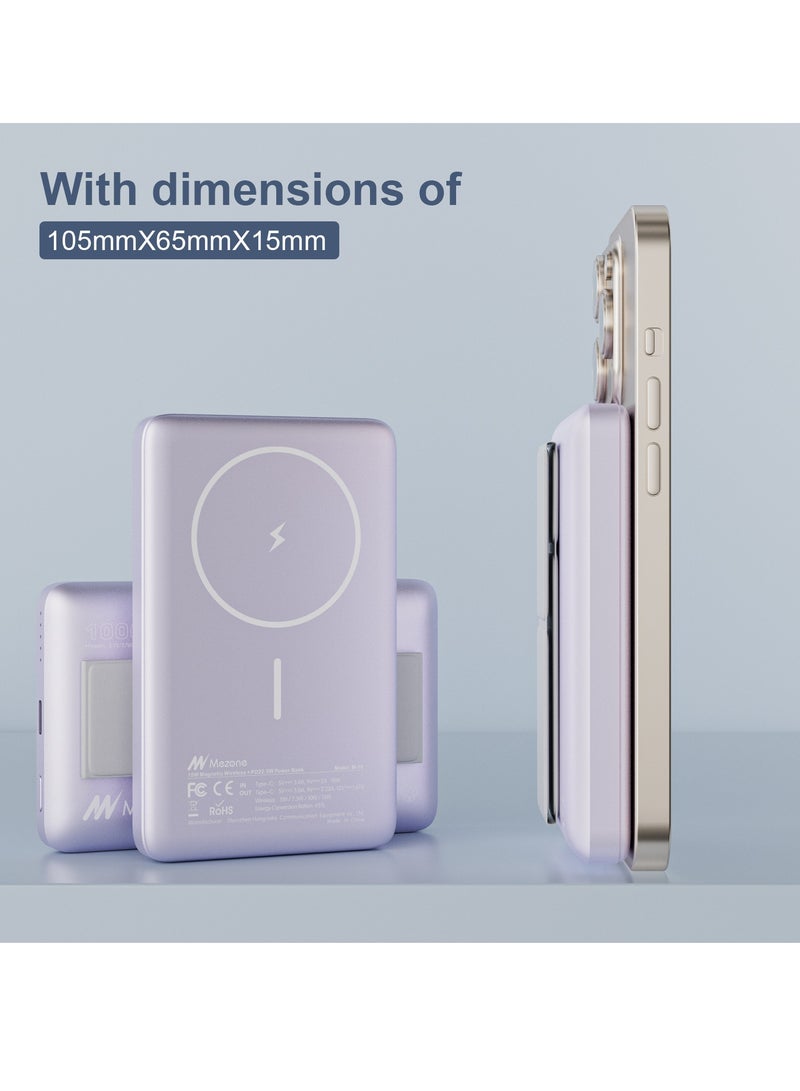 Mezone 10000mAh Magnetic Powerbank, Wireless Portable Charger Fast Charging, PD 22.5W Wired Charging, iPhone Magnetic Charger Battery Pack for iPhone 15/14/13/12 Series, Metallic Light Purple - Image 5