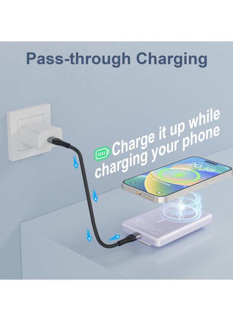 Mezone 10000mAh Magnetic Powerbank, Wireless Portable Charger Fast Charging, PD 22.5W Wired Charging, iPhone Magnetic Charger Battery Pack for iPhone 15/14/13/12 Series, Metallic Light Purple - Image 2