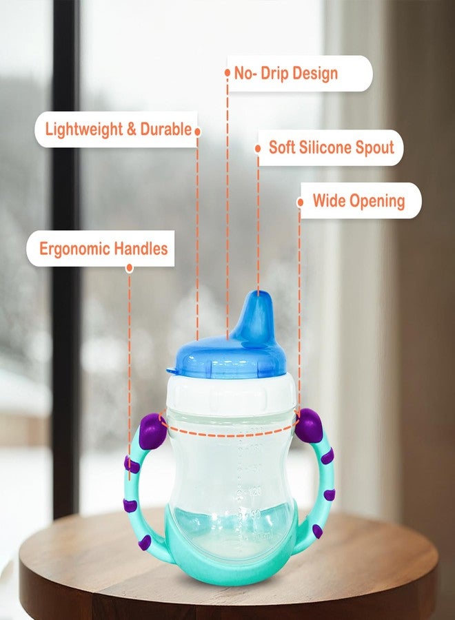 Kidbea® Baby Feeding Sipper Cup Bottle | 200ml Wide Neck, Soft Silicone Spout, Anti-Spill, Dual Grip Handles & BPA Free | Pack of 2 (Blue & Pink) - Image 3