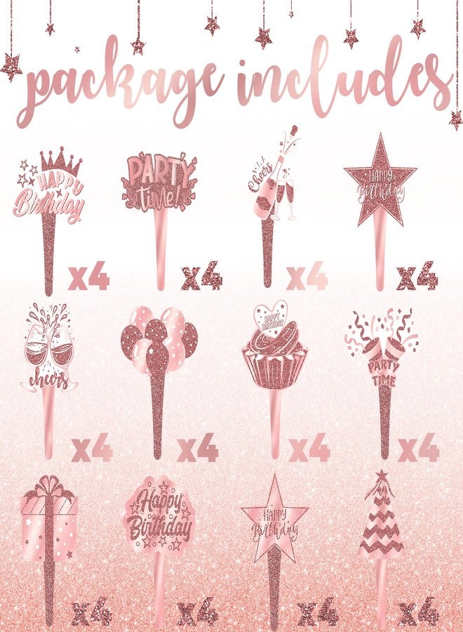 Celee 48 PCS Pink Rose Gold Cupcake Toppers - Perfect for Rose Gold Party Decorations, Birthday Themes, and Elegant Celebrations - Image 3