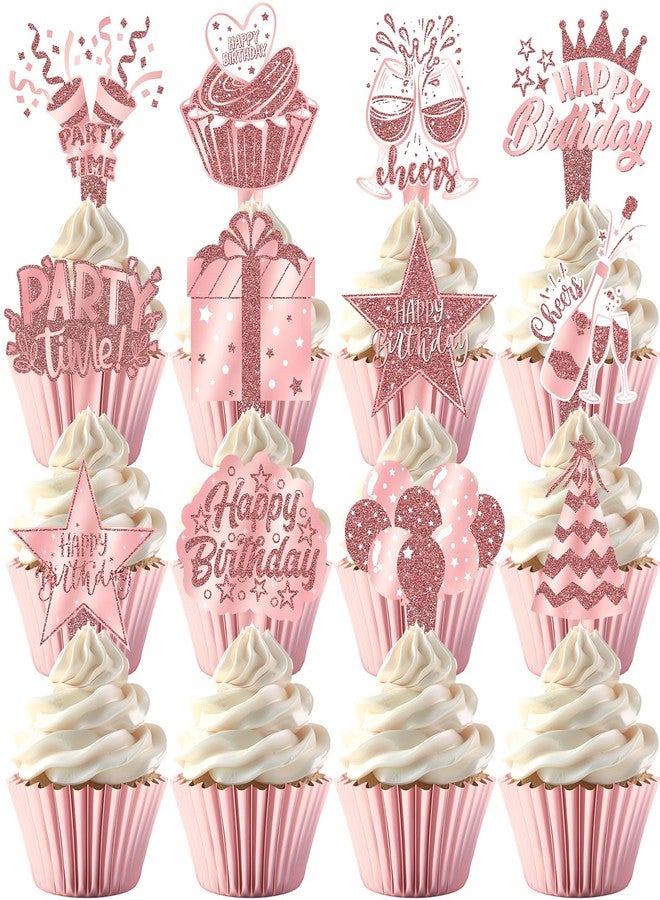 Celee 48 PCS Pink Rose Gold Cupcake Toppers - Perfect for Rose Gold Party Decorations, Birthday Themes, and Elegant Celebrations - Image 1