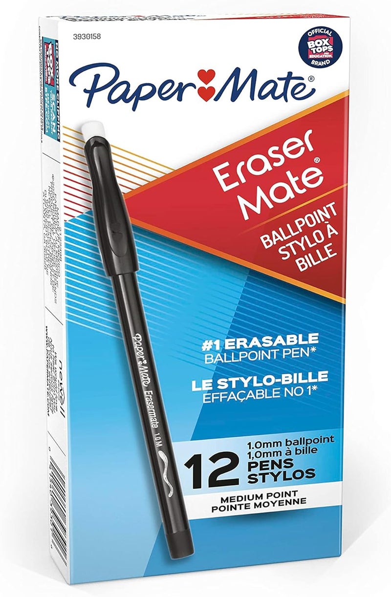 Paper Mate أقلام حبر جاف بيل ميت إيرازرمات ستيك ذات رأس متوسط - عبوة 12 قلم حبر أسود - Image 5