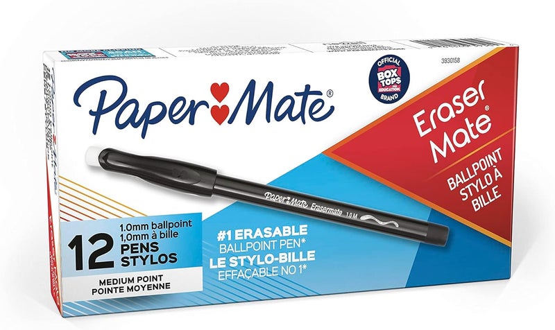 Paper Mate أقلام حبر جاف بيل ميت إيرازرمات ستيك ذات رأس متوسط - عبوة 12 قلم حبر أسود - Image 1