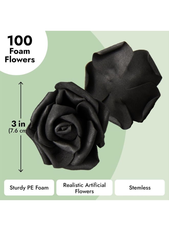 Bright Creations 100-Pack Black Artificial Flowers, Fake Foam Flowers for Halloween Decorations, DIY Crafts, Bouquets, and Black-Themed Parties (3 Inches) - Image 5
