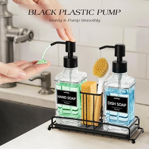 VIMERPA Kitchen Soap Dispenser Set,Kitchen Soap Dispenser with Sponge Holder,Hand and Dish Dispenser Set,Instant Dry Tray, Clear - Image 5