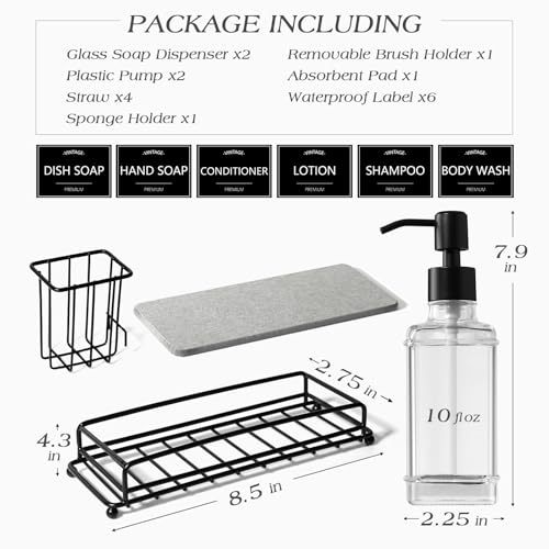 VIMERPA Kitchen Soap Dispenser Set,Kitchen Soap Dispenser with Sponge Holder,Hand and Dish Dispenser Set,Instant Dry Tray, Clear - Image 2