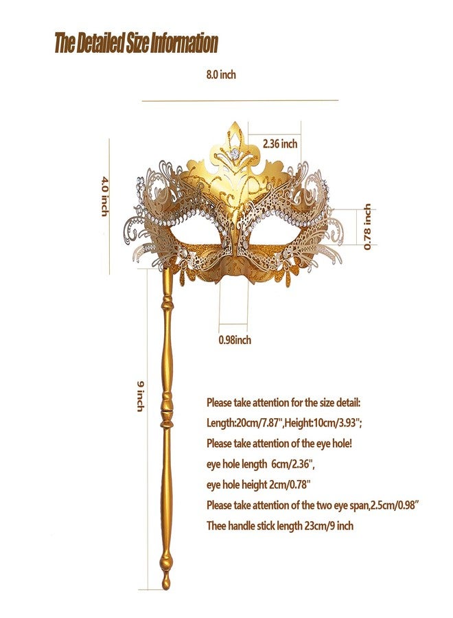 Geek-M Masquerade Mask for Women/Men, Fancy Party Face Mask Venetian Mask for Prom Ball Halloween Mardi Gras (masquerade mask with stick Gold) - Image 5