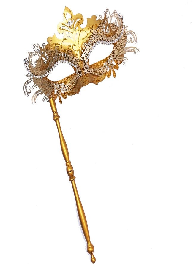 Geek-M Masquerade Mask for Women/Men, Fancy Party Face Mask Venetian Mask for Prom Ball Halloween Mardi Gras (masquerade mask with stick Gold) - Image 1