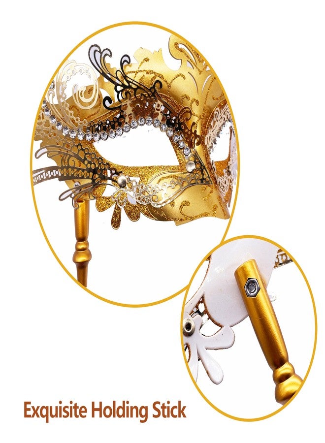 Geek-M Masquerade Mask for Women/Men, Fancy Party Face Mask Venetian Mask for Prom Ball Halloween Mardi Gras (masquerade mask with stick Gold) - Image 3