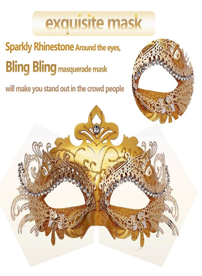 Geek-M Masquerade Mask for Women/Men, Fancy Party Face Mask Venetian Mask for Prom Ball Halloween Mardi Gras (masquerade mask with stick Gold) - Image 4