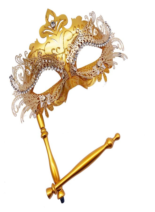 Geek-M Masquerade Mask for Women/Men, Fancy Party Face Mask Venetian Mask for Prom Ball Halloween Mardi Gras (masquerade mask with stick Gold) - Image 2