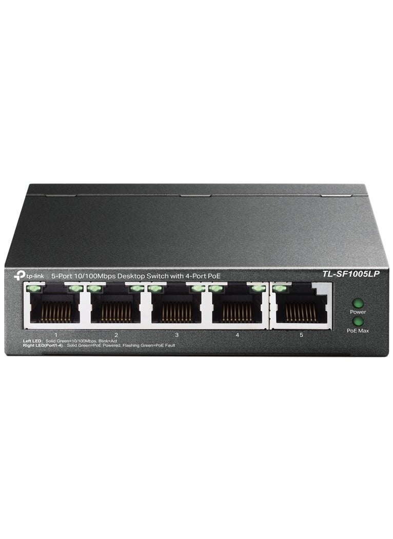 Tp-link Tl TP Link PoE Switch 5 Port 100 Mbps 4 PoE ports up to 15.4 W for each PoE port and 41 W for all PoE ports Metal Casing Plug and Play Ideal for IP Surveillance and Access Point TL SF1005LP  - Image 1