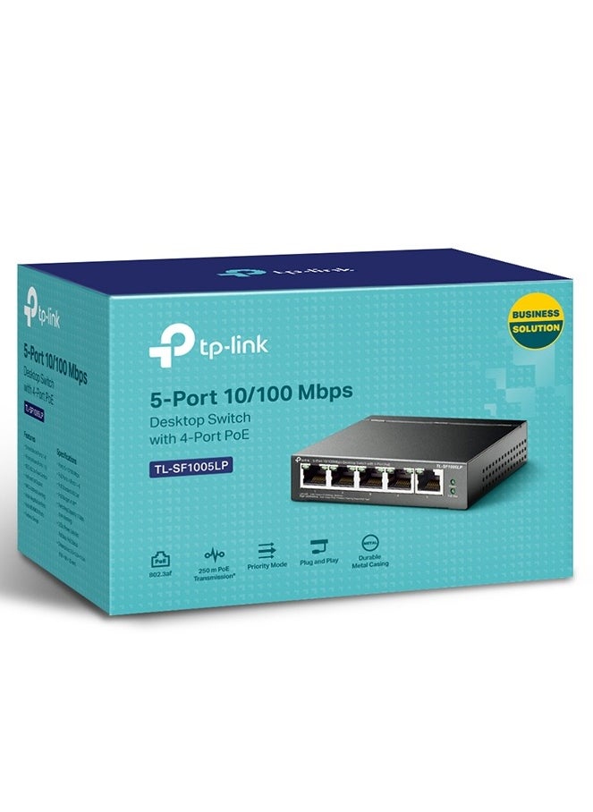 TP-Link PoE Switch 5-Port 100 Mbps, 4 PoE ports up to 15.4 W for each PoE port and 41 W for all PoE ports, Metal Casing, Plug and Play, Ideal for IP Surveillance and Access Point(TL-SF1005LP)