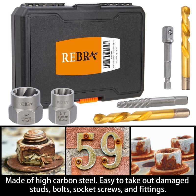 REBRA Screw Extractor Set, 37# Cr-Mo & 6542 HSS Steel Cobalt Left-Hand Drill Bit, Easy Out Broken Bolt Remover Reverse, Ez Out Stripped, Rounded-Off, Damaged Bolts, Screws&Studs Removal Tool (31-Pieces) - Image 3