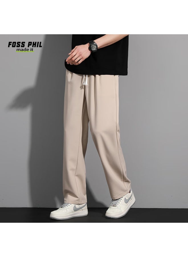 Foss Phil Men's Dress Pants, Spring And Summer Straight-leg Ice Silk Thin Trousers, Versatile Casual Pants, C55 Apricot Color, Size L - Image 1