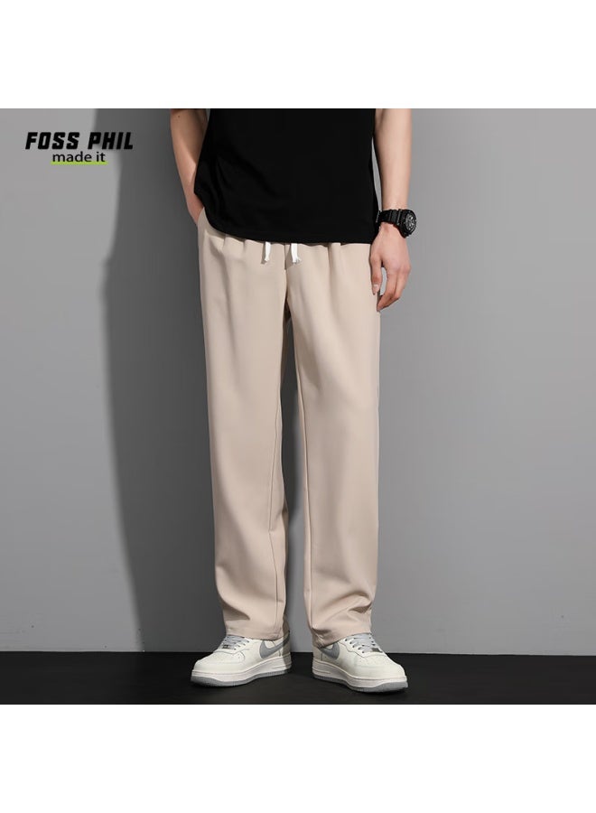 Foss Phil Men's Dress Pants, Spring And Summer Straight-leg Ice Silk Thin Trousers, Versatile Casual Pants, C55 Apricot Color, Size L - Image 3