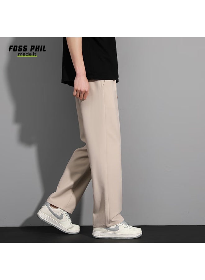 Foss Phil Men's Dress Pants, Spring And Summer Straight-leg Ice Silk Thin Trousers, Versatile Casual Pants, C55 Apricot Color, Size L - Image 5