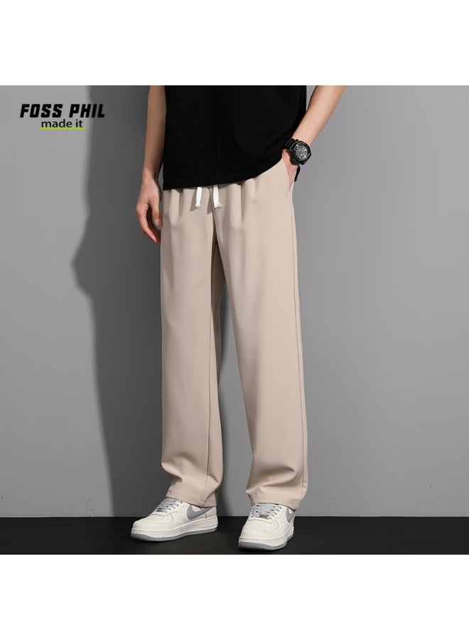 Foss Phil Men's Dress Pants, Spring And Summer Straight-leg Ice Silk Thin Trousers, Versatile Casual Pants, C55 Apricot Color, Size L - Image 4