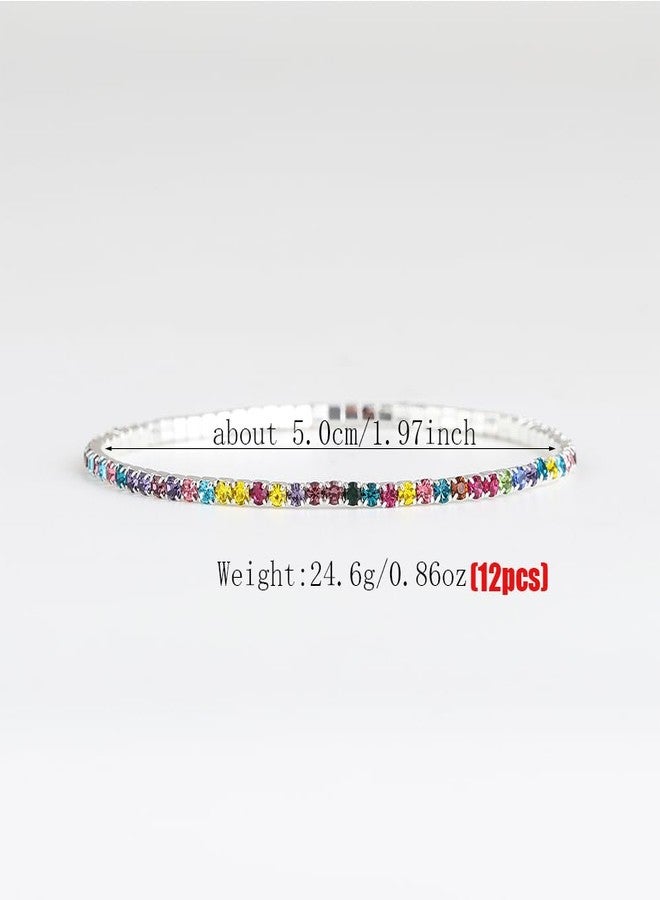 YINLI 12PCS Rhinestone Tennis Bracelets for Women Fashion Crystal Stackable Stretch Bracelet Party Jewelry (Multi color) - Image 3