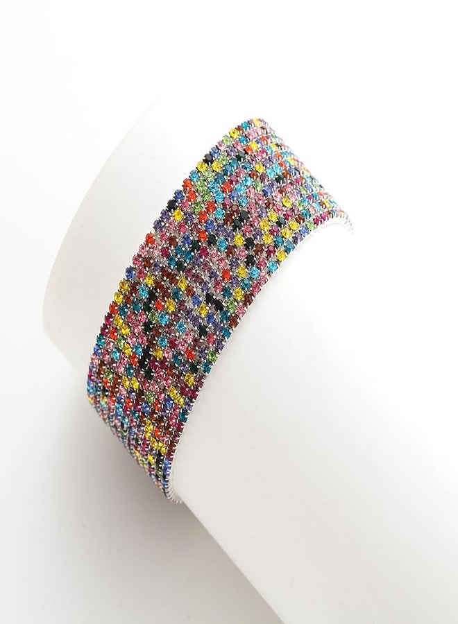 YINLI 12PCS Rhinestone Tennis Bracelets for Women Fashion Crystal Stackable Stretch Bracelet Party Jewelry (Multi color) - Image 2