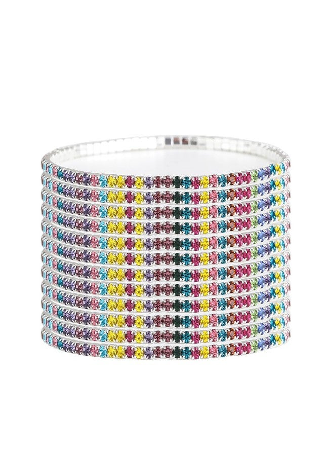 YINLI 12PCS Rhinestone Tennis Bracelets for Women Fashion Crystal Stackable Stretch Bracelet Party Jewelry (Multi color) - Image 1