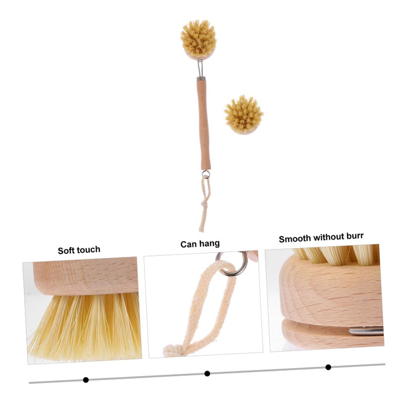 2 Piece Long Handle Cleaning Brush Set Palm Wood PET Fiber Bristles For Kitchen And Bathroom - Image 3