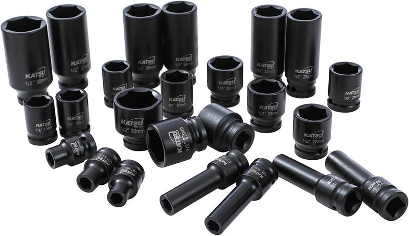 KATSU Tools 43 PCs Heavy Duty Impact Socket Set 1/2" Drive 6-Point 9-30mm - Image 4