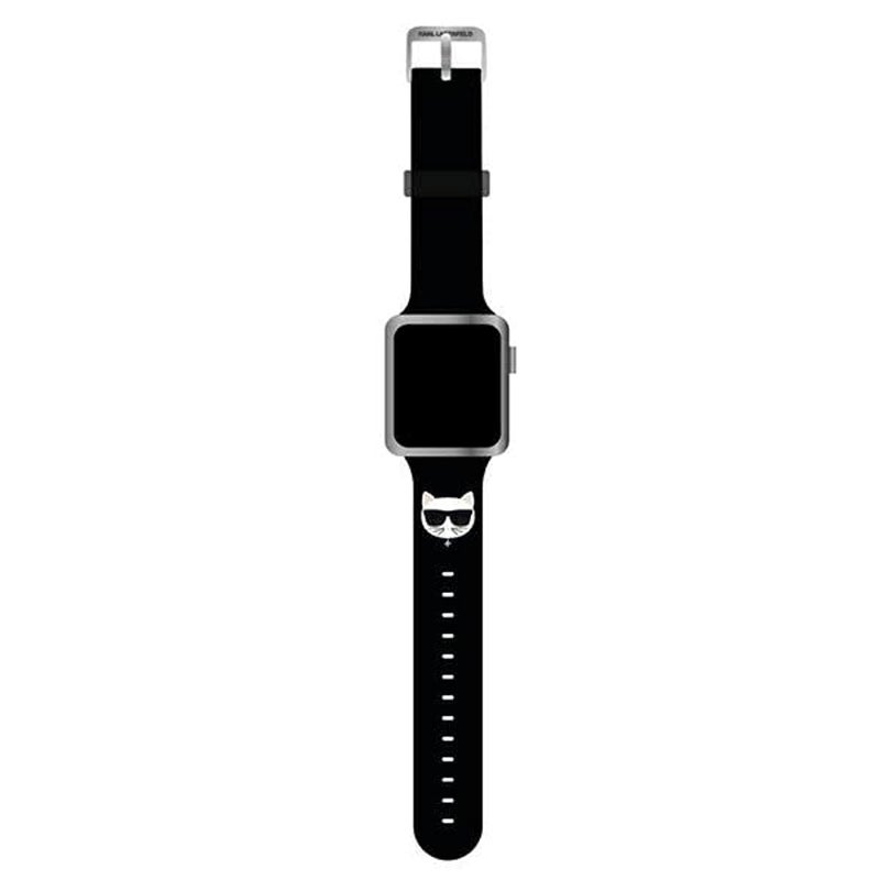 CG MOBILE Karl Lagerfeld Silicone Strap with Choupette Head Logo – Compatible with Apple Watch 42/44mm – Black - Image 1