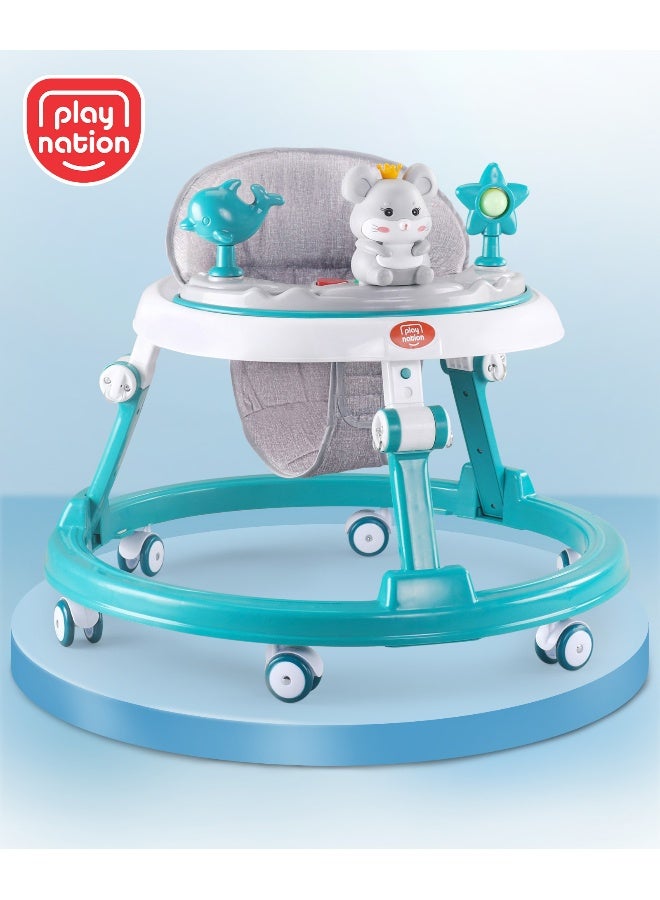 PlayNation Play Nation Multifunctional 360 Baby Walker, Mouse Theme, 2 Level Height Adjustment, Musical Play Tray, Feeding Tray, 6 Months+, 205 x 66 x 52cm - Green - Image 1