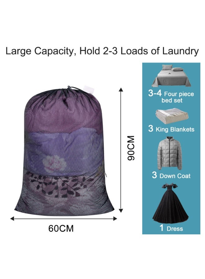 HOMESTAR Diamond Mesh Laundry Bag, Heavy Duty Wash Bag with Drawstring Closure, Polyester Wash Bags, Large Laundry Basket Liner for Travel, Sports, Dorm (Black 60*90 cm) - Image 2